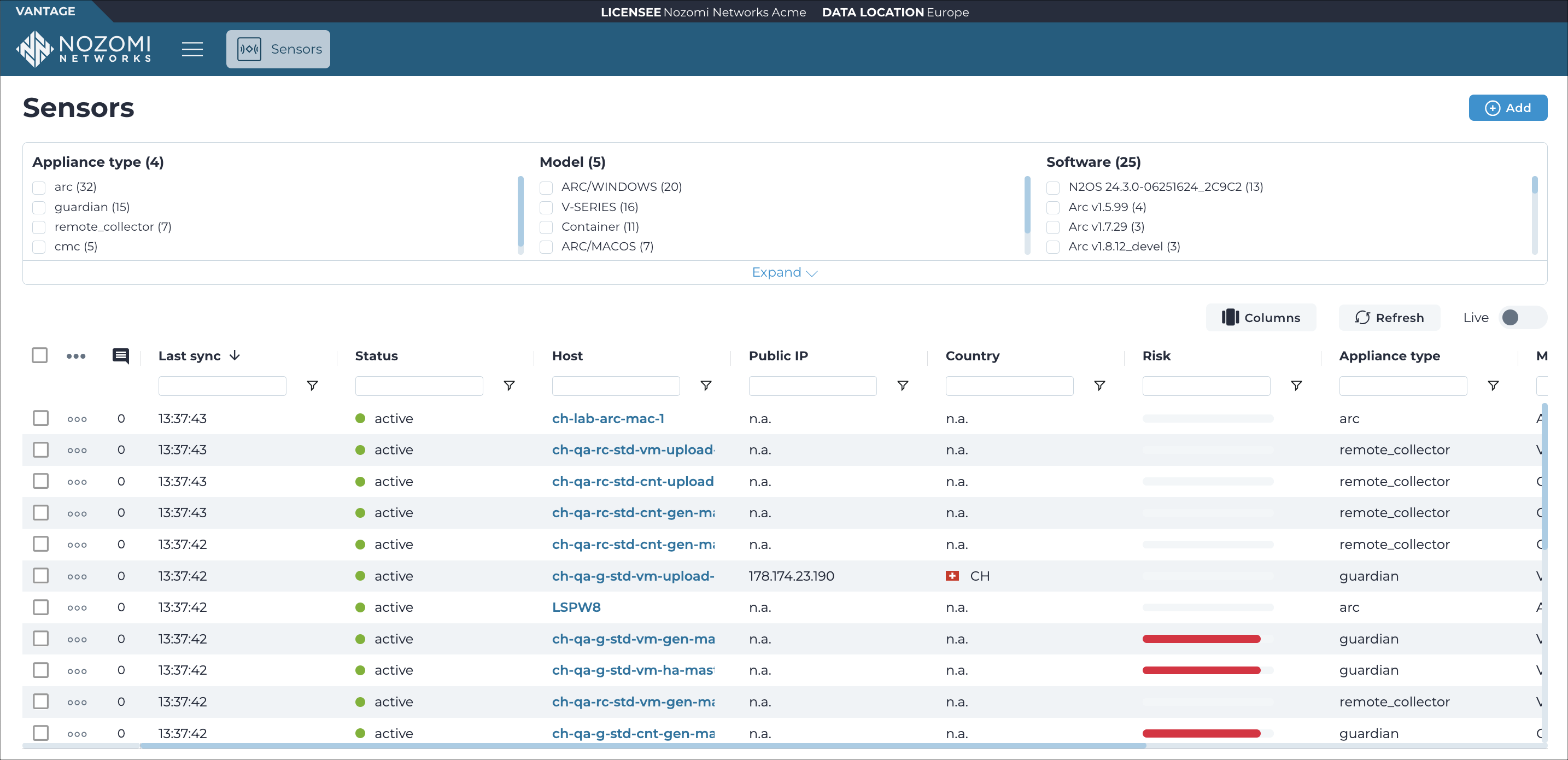 Vantage Sensors page