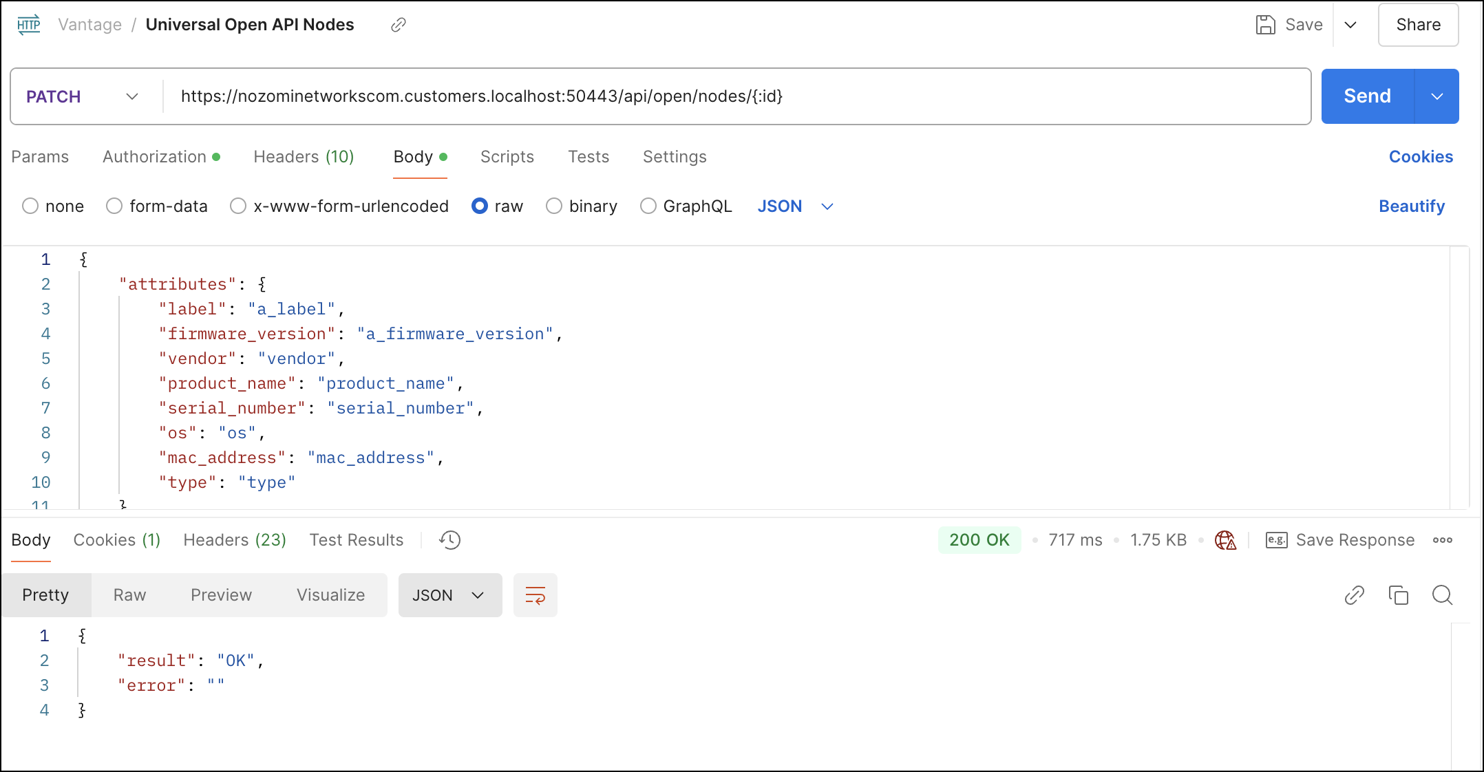 Example of a Vantage Open API nodes patch
