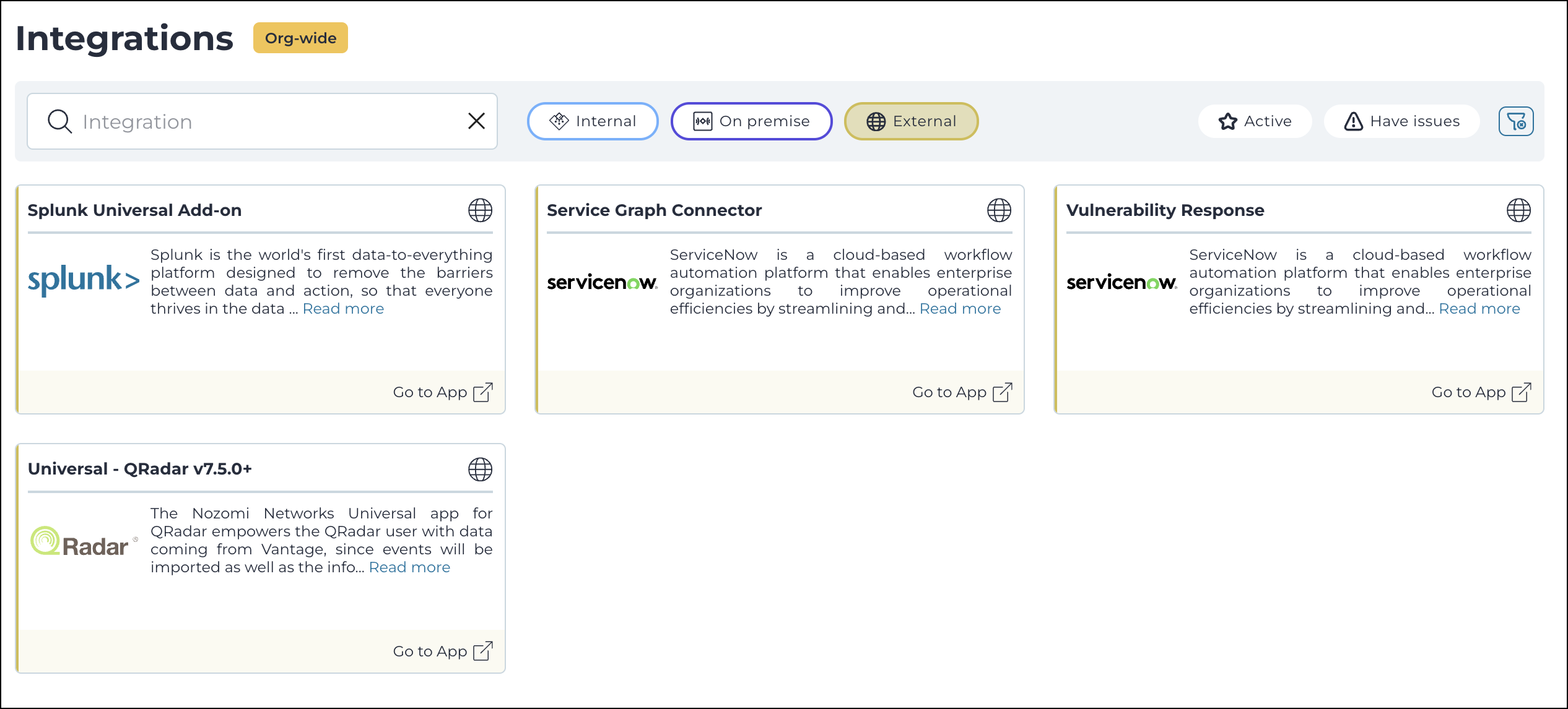 External integrations page