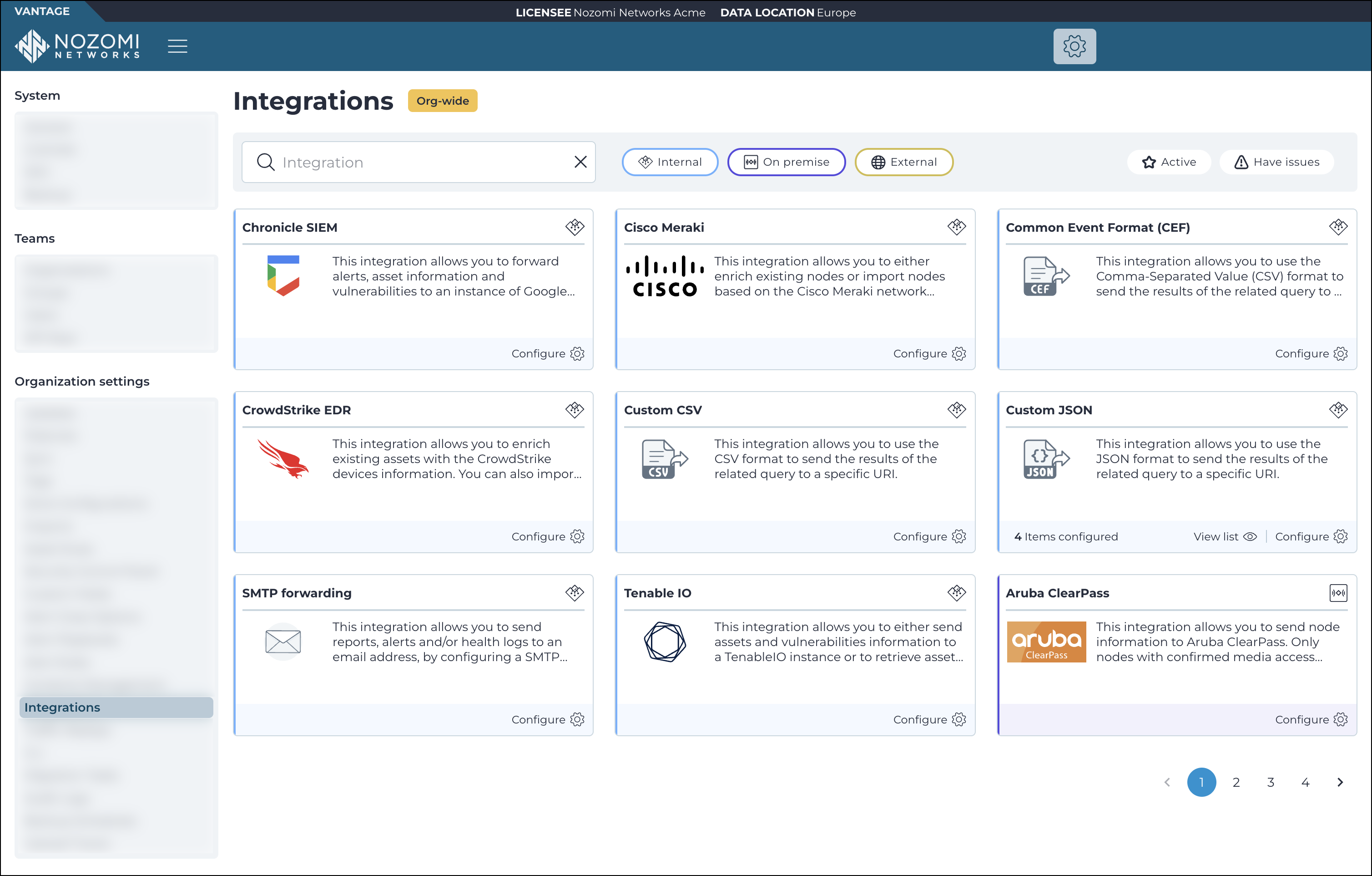 Integrations page