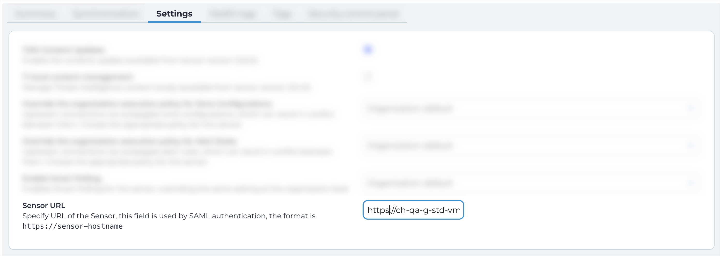 Sensor URL field