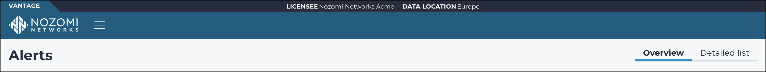 The Alerts page showing the Overview and Detailed list tabs