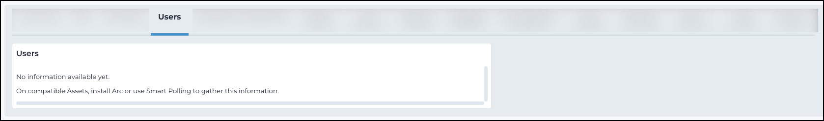 Screenshot of the Users tab showing a list of user accounts on an asset, including usernames, account types, statuses, and domain membership details for security auditing.