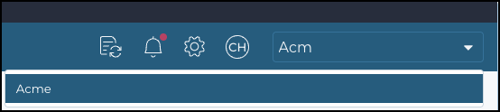 Screenshot that shows text entered in the Organizations menu that allows you to search for an organization