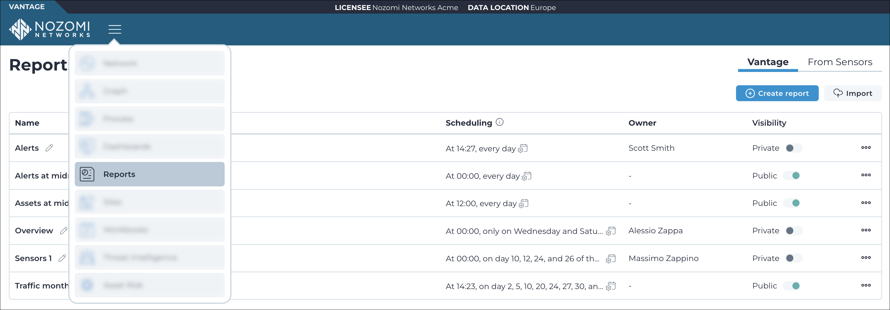 Reports page