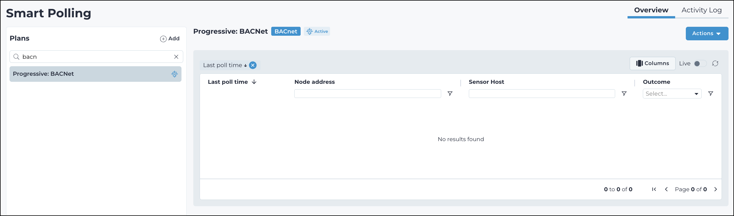 Smart Polling page show a selection of plans and the actions dropdown