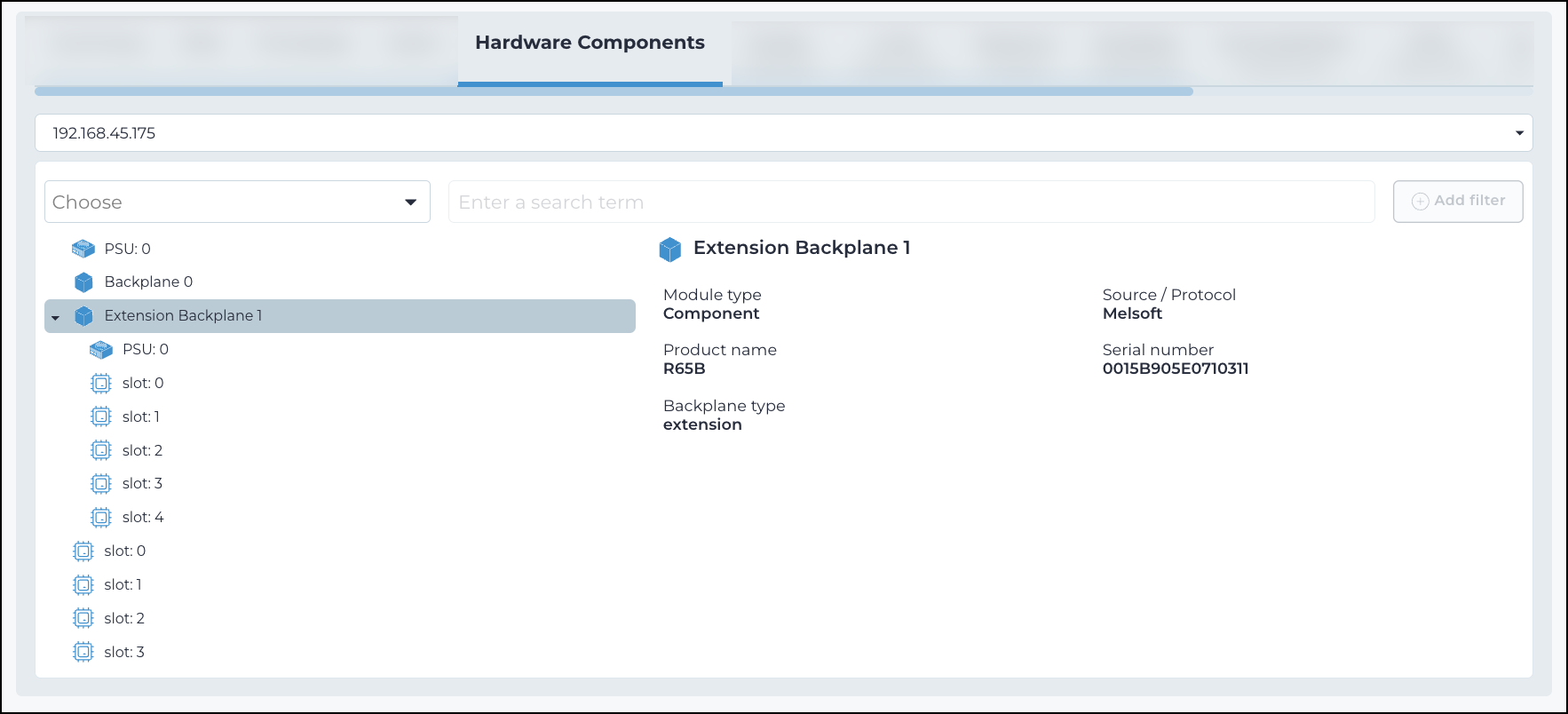 Hardware Components tab of the Assets page that shows Smart Polling results